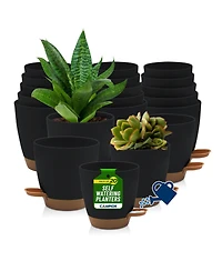 Lifemaster Black Self Watering Pots 20 Pack, Indoor and Outdoor Plant Pots with Wick Rope & Drainage Holes, Easy Watering Lip, Lightweight Plastic Sel