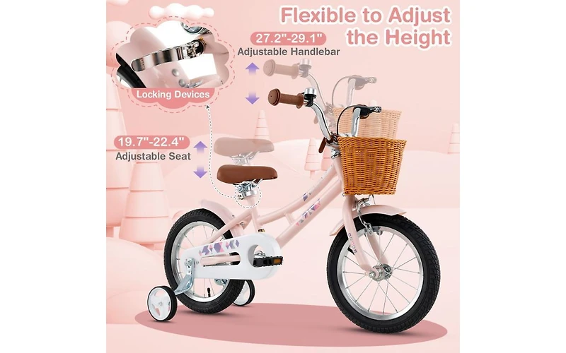 14 Inch Kids Retro Bike with Adjustable Height and Basket for Ages 3-5
