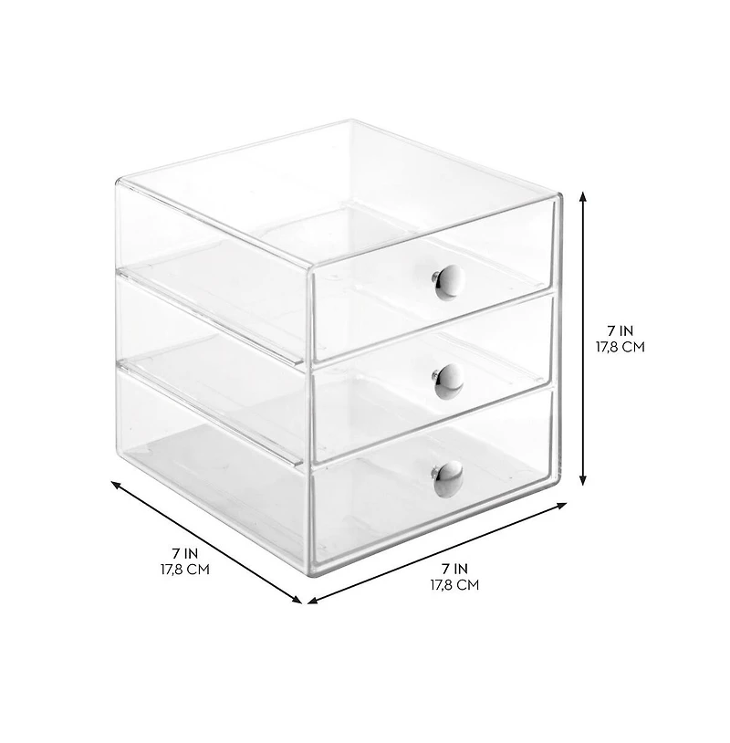iDesign Stackable 3-Drawer Vanity Makeup Organizer - Set of 2 Clear