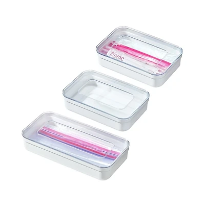 iDesign Food Bag Dispenser Organizer - Set of 3 -White/Clear