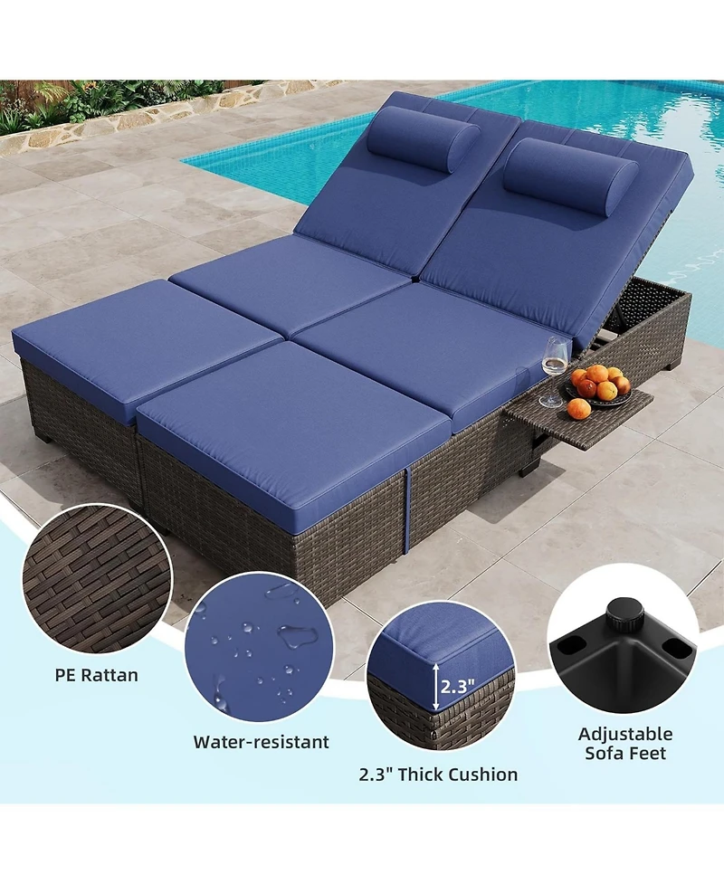 Gaomon 2 Pcs All-Weather Outdoor Rattan Patio Chaise Lounge Recliner Chairs with Adjustable Backrest & Cushions for Poolside & Garden