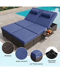 Gaomon 2 Pcs All-Weather Outdoor Rattan Patio Chaise Lounge Recliner Chairs with Adjustable Backrest & Cushions for Poolside & Garden