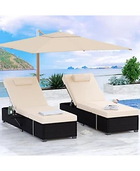 gaomon Outdoor Brown Wicker Patio Chaise Lounge Chairs Set of 2, Adjustable Backrest Lounger with Beige Cushion for Pool & Outdoor Use