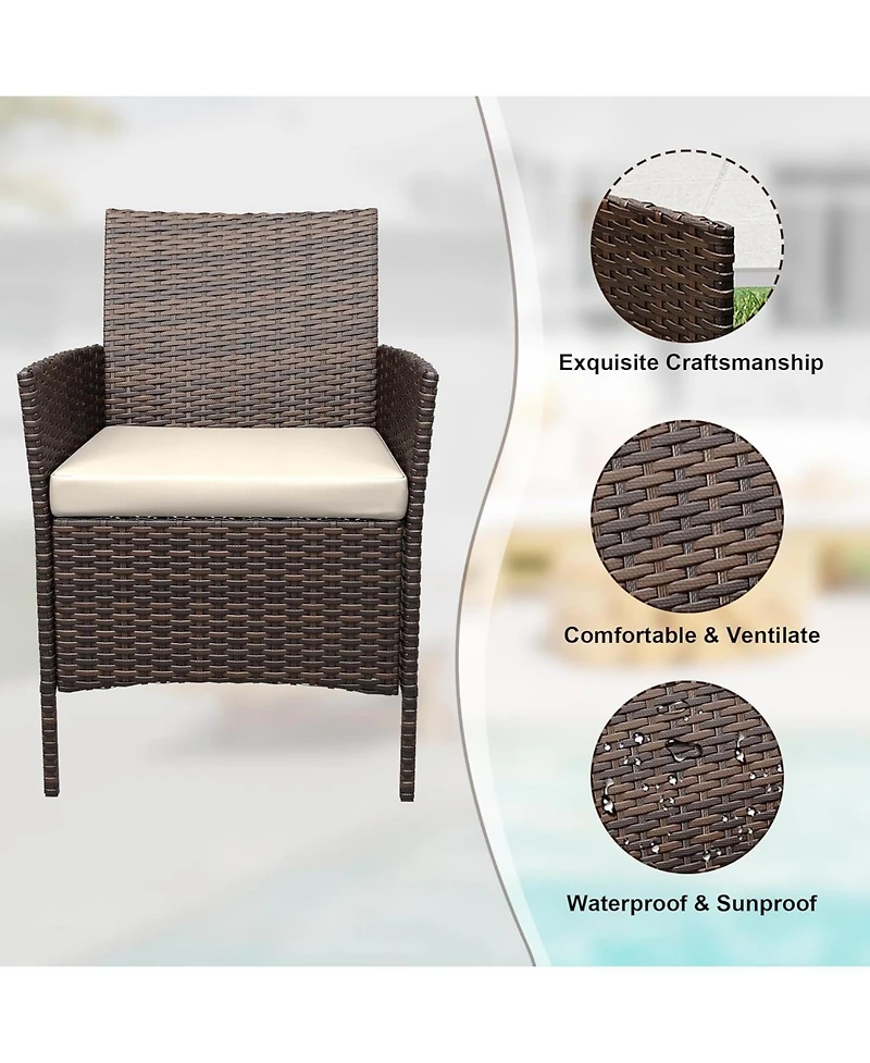 gaomon 3 Pieces Brown/Beige Rattan Patio Furniture Set with Upholstered Chairs & Coffee Table for Garden, Backyard & Porch
