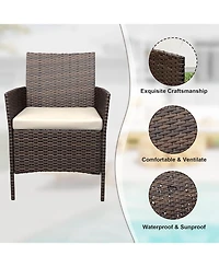 gaomon 3 Pieces Brown/Beige Rattan Patio Furniture Set with Upholstered Chairs & Coffee Table for Garden, Backyard & Porch