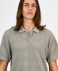 Guess Men's Olin Short Sleeve Textured Knit Polo Sweater
