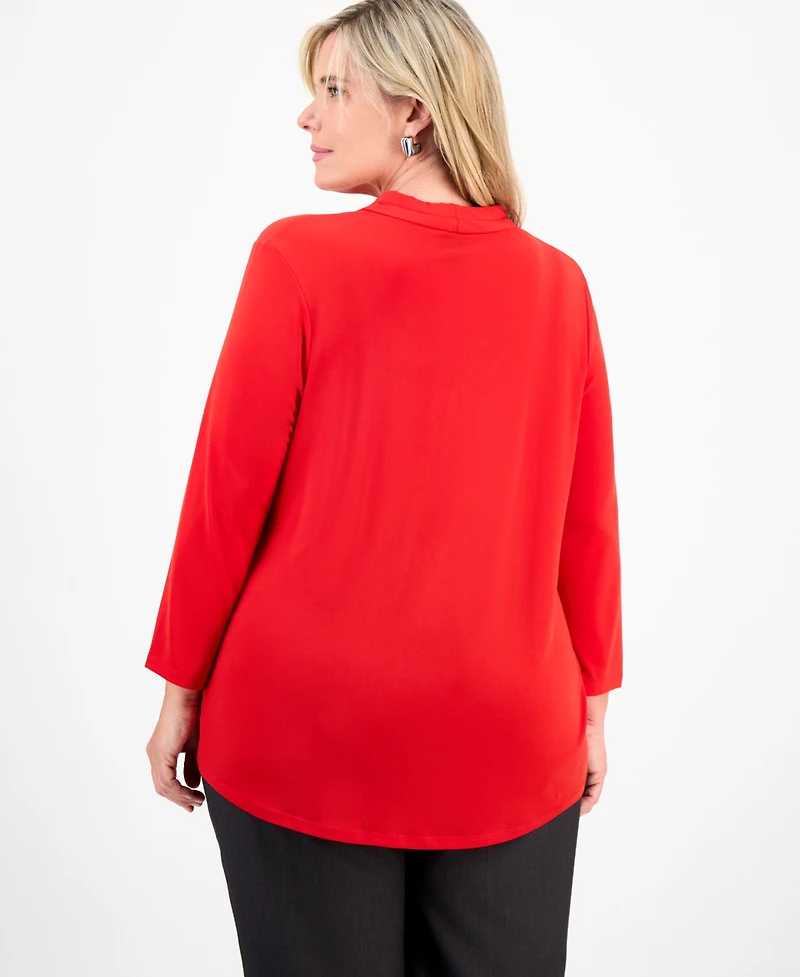 Jm Collection Plus Solid V-Neck 3/4-Sleeve Top, Exclusively at Macy's