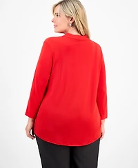 Jm Collection Plus Solid V-Neck 3/4-Sleeve Top, Exclusively at Macy's