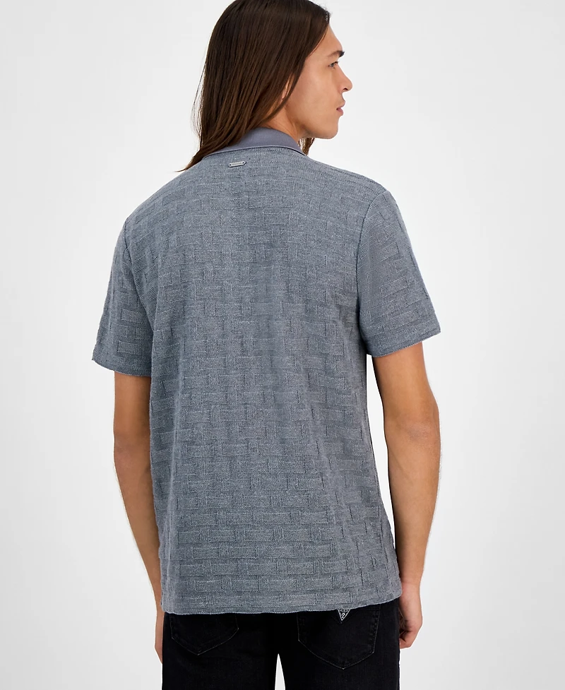 Guess Men's Tristan Short Sleeve Textured Button-Front Shirt
