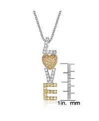 Sterling Silver Two Tone Cubic Zirconia And Lemon Love Pendant