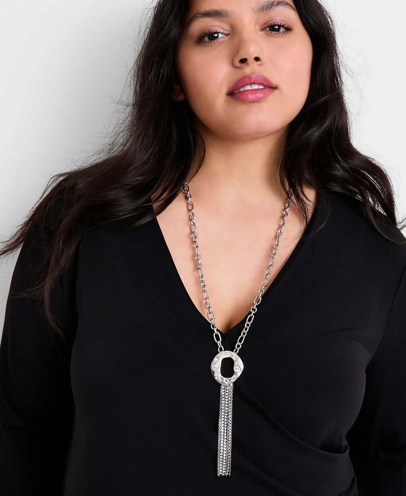I.n.c. International Concepts Crystal Circle & Fringe Pendant Necklace, 28" + 3" extender, Macy's Exclusive