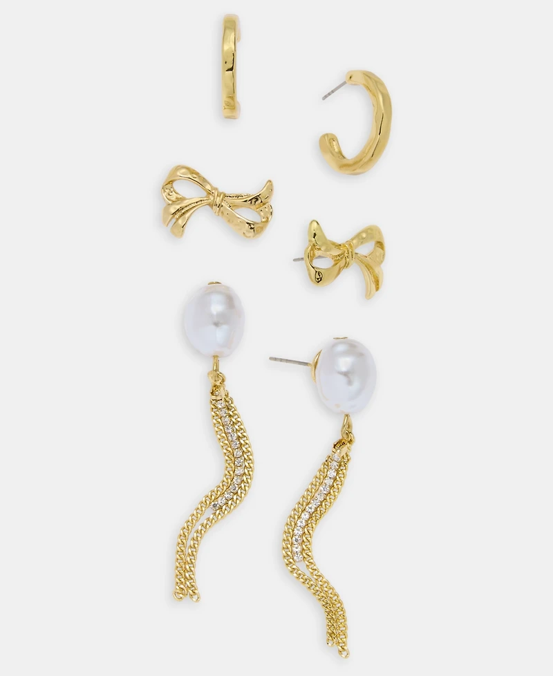 I.n.c. International Concepts 3-Pc. Set Pave & Imitation Pearl Earrings, Macy's Exclusive