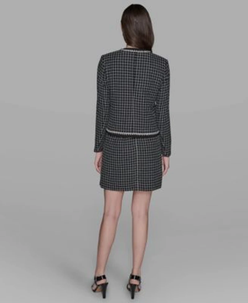 Karl Lagerfeld Paris Womens Embellished Tweed Jacket Pencil Skirt Embellished Pleated Top