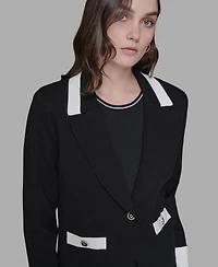 Karl Lagerfeld Paris Women's Cotton One-Button Knit Blazer