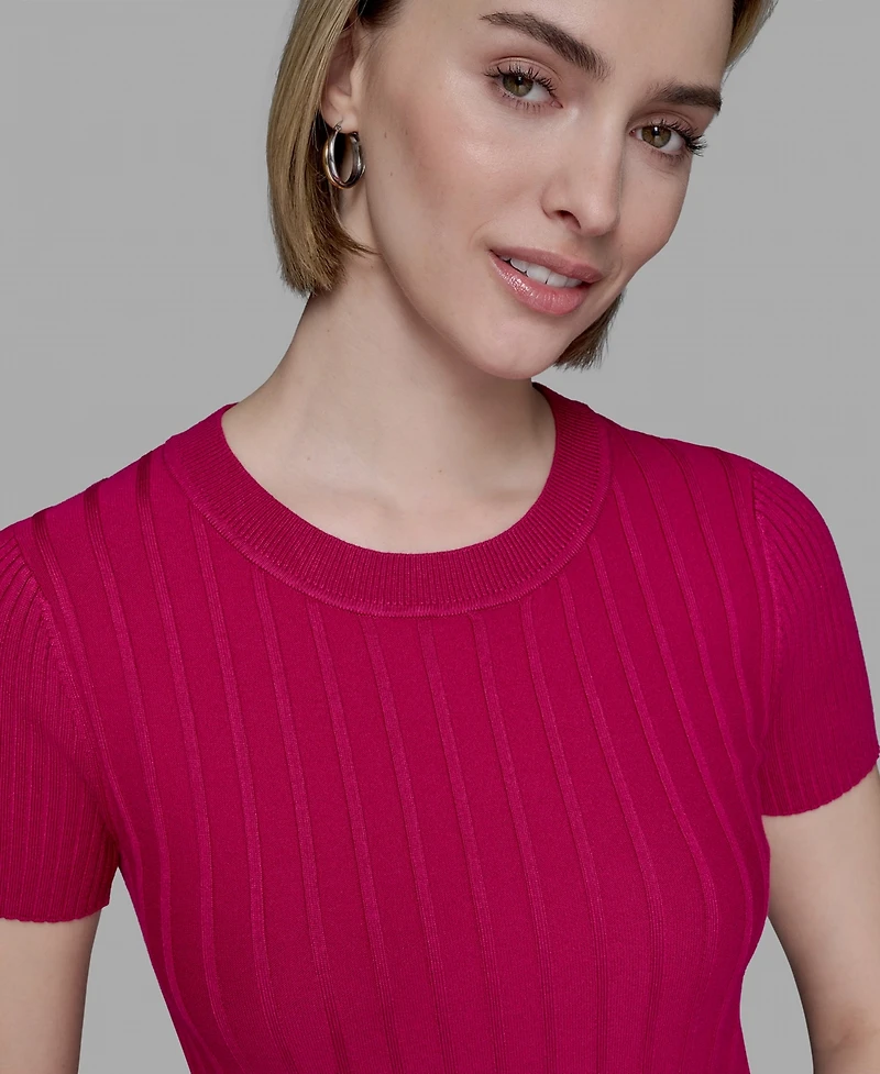 Karl Lagerfeld Paris Women's Ribbed Short-Sleeve Sweater