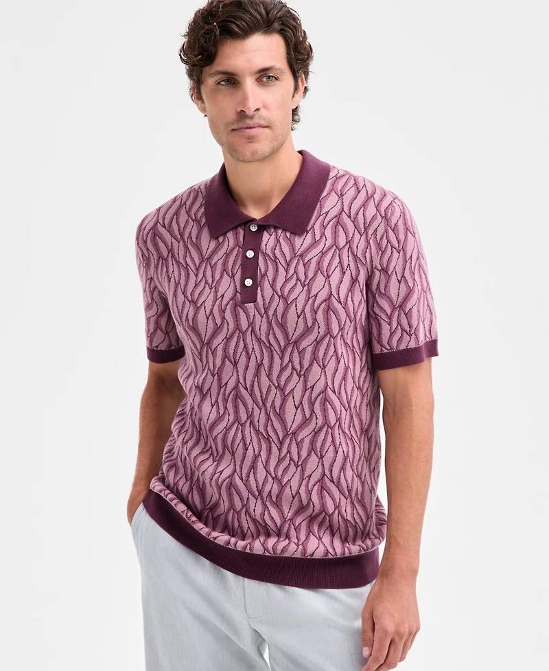 Alfani Men's Short Sleeve Birdseye Jacquard Polo Sweater, Macy's Exclusive