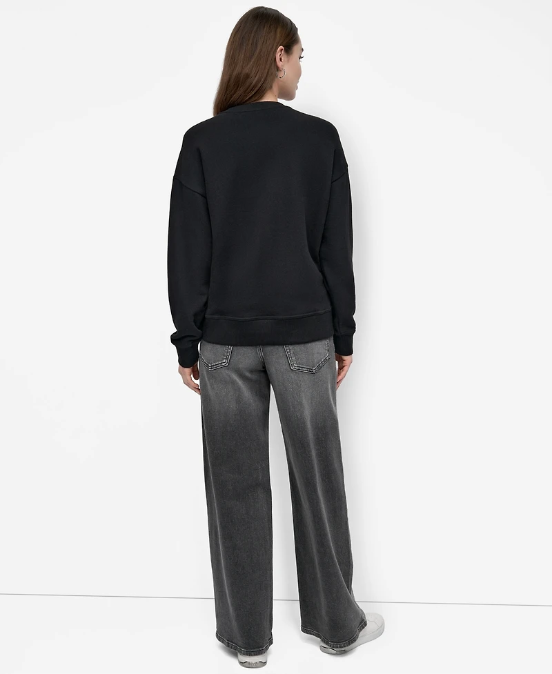 Dkny Jeans Women's Flocking Rhinestone Crew Neck Sweatshirt