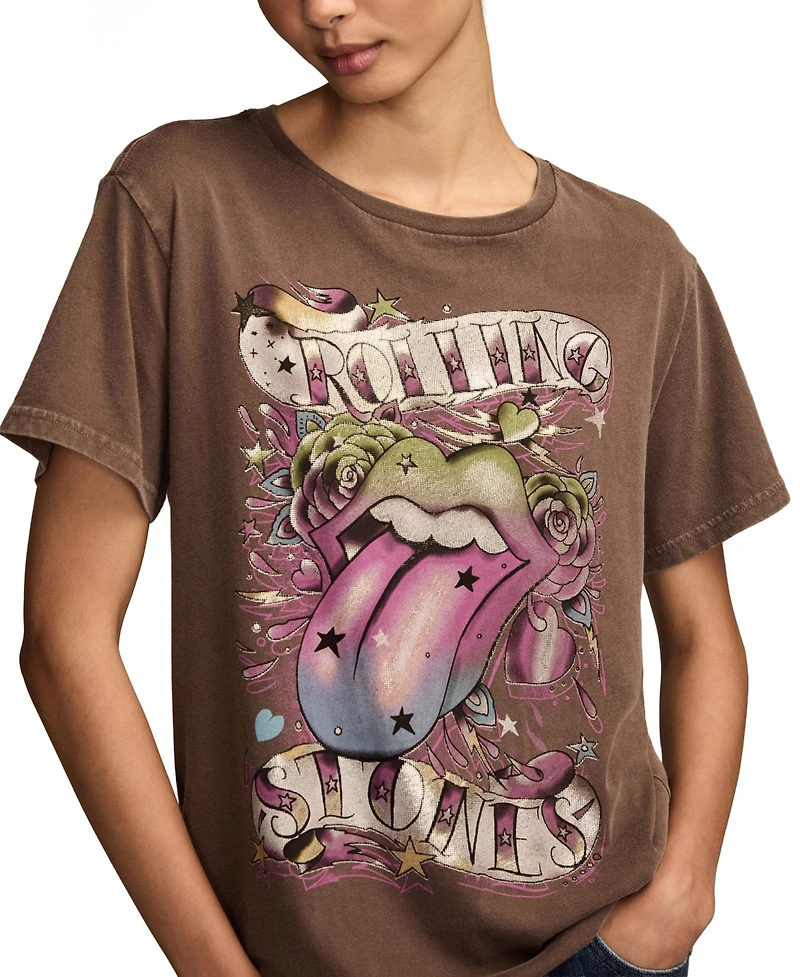 Lucky Brand Women's Rolling Stones Tattoo Boyfriend T-shirt