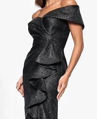 Xscape Women's Brocade Off-The-Shoulder Ruffled Long Dress