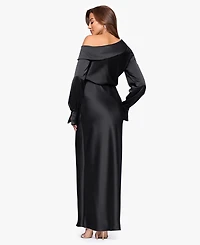 Xscape Women's One Shoulder Sash Satin Long Dress