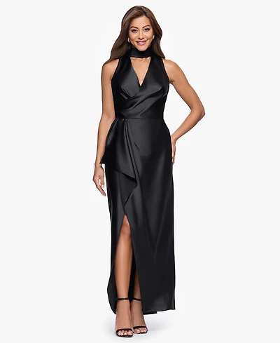 Xscape Women's Halter Neck Cutout Sleeveless Satin Dress