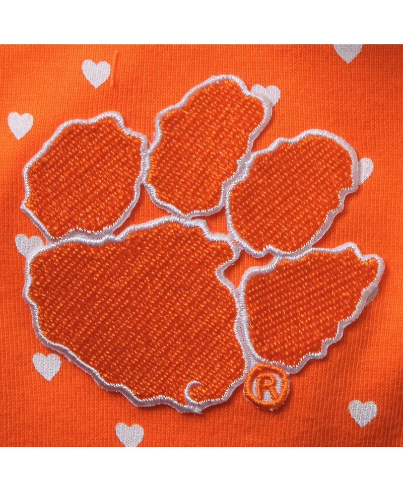 Two Feet Ahead Baby Boys and Girls Orange Clemson Tigers Hearts Bodysuit and Headband Set
