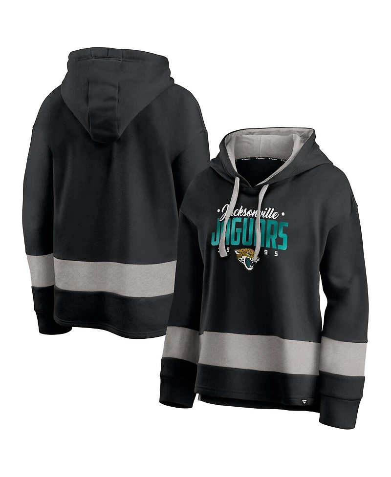 Fanatics Women's Black/Gray Jacksonville Jaguars Huddle Up Fundamental Fleece Color Block Pullover Hoodie