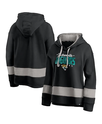 Fanatics Women's Black/Gray Jacksonville Jaguars Huddle Up Fundamental Fleece Color Block Pullover Hoodie