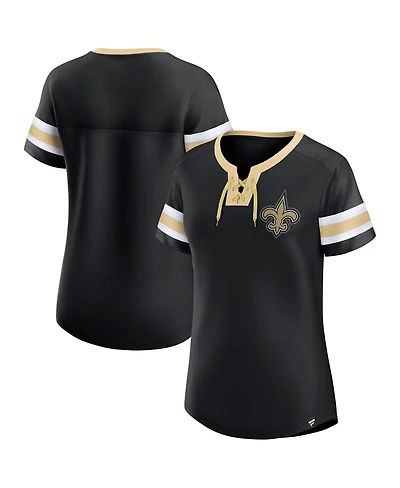 Fanatics Women's Black New Orleans Saints Bling Athena Jersey Style Lace-up T-Shirt