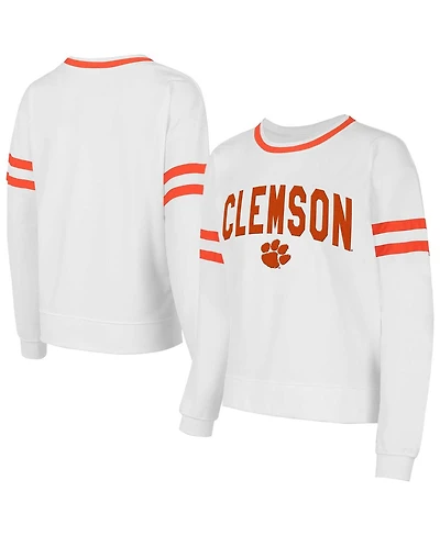 Concepts Sport Women's White Clemson Tigers Borough French Terry Arch Over Long Sleeve Top