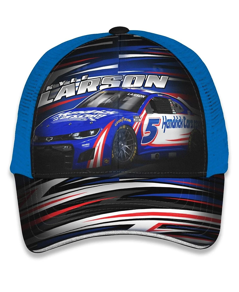 Checkered Flag Sports Big Boys and Girls Blue Kyle Larson HendrickCars Trucker Adjustable Hat