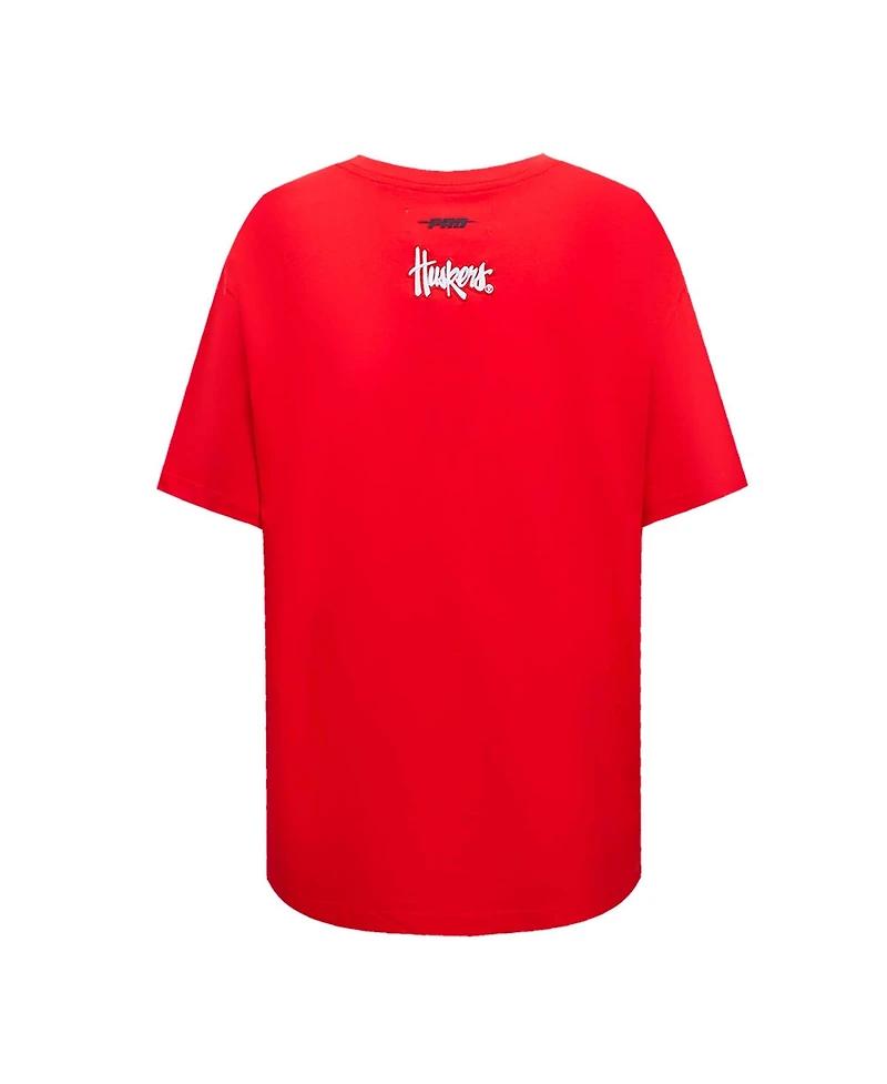 Pro Standard Women's Scarlet Nebraska Huskers Script Tail Oversized Boyfriend T-Shirt