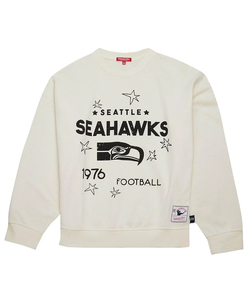Mitchell & Ness Women's Cream Seattle Seahawks Throwback Logo 3.0 Pullover Sweatshirt