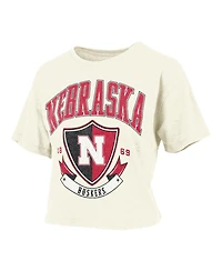 Pressbox Women's Cream Nebraska Huskers Buckler Vintage Cropped T-Shirt