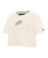 Pro Standard Women's Cream Florida A&M Rattlers Reverse French Terry Boxy Cropped T-Shirt