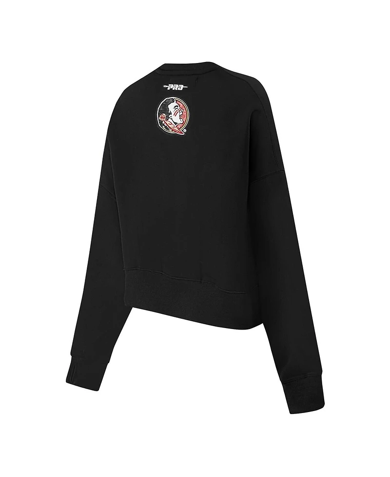Pro Standard Women's Black Florida State Seminoles Sequin Boxy Cropped Pullover Sweatshirt
