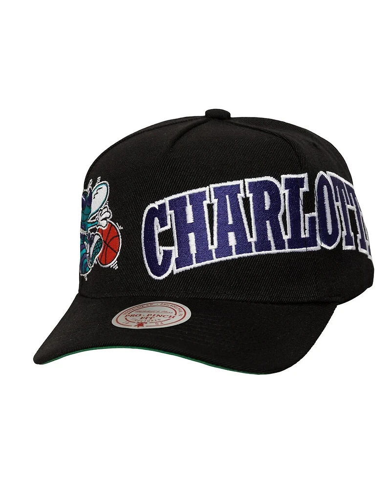 Mitchell & Ness Men's Black Charlotte Hornets Busted Logo Wordmark Wrap-Around Pro Pinch Adjustable Hat
