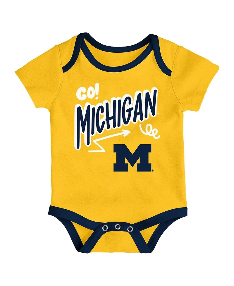 Outerstuff Baby Boys and Girls 3-Pack Michigan Wolverines All Day Play Bodysuit Set