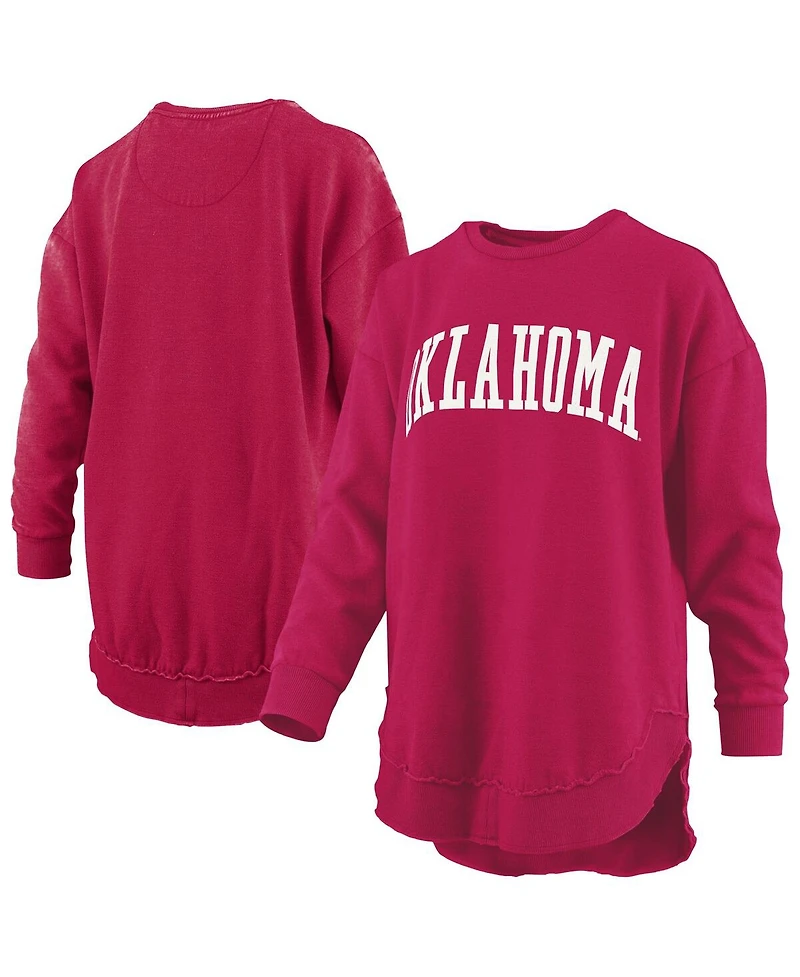 Pressbox Women's Crimson Oklahoma Sooners Melange Poncho Vintage Fleece Long Sleeve Pullover Sweatshirt