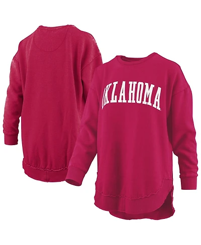 Pressbox Women's Crimson Oklahoma Sooners Melange Poncho Vintage Fleece Long Sleeve Pullover Sweatshirt
