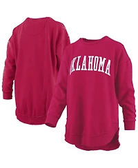 Pressbox Women's Crimson Oklahoma Sooners Melange Poncho Vintage Fleece Long Sleeve Pullover Sweatshirt