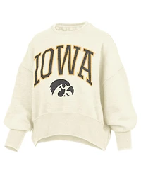 Pressbox Women's Natural Iowa Hawkeyes Oversized Waist-Length Crewneck Sweatshirt