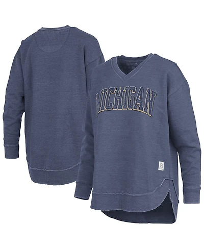 Pressbox Women's Navy Michigan Wolverines Westin Poncho V-Neck Pullover Sweatshirt