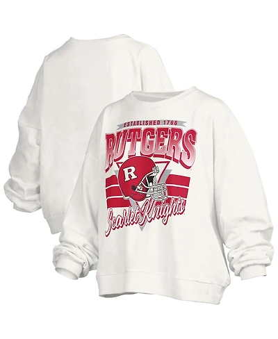 Pressbox Women's White Rutgers Scarlet Knights Oversized Janice Retro Waist-Length Pullover Sweatshirt