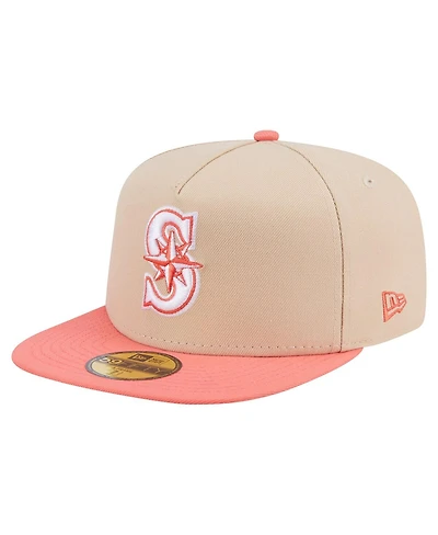 New Era Men's Light Beige/Coral Seattle Mariners Two-Tone Color Pack A-Frame 59FIFTY Fitted Hat