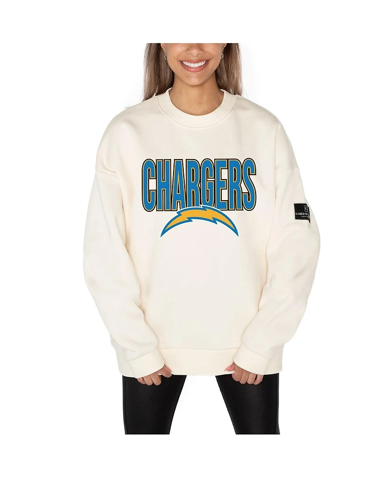 Gameday Couture Women's Cream Los Angeles Chargers Premium Fleece Oversized Drop Shoulder Pullover Sweatshirt