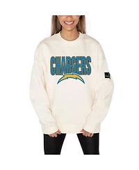 Gameday Couture Women's Cream Los Angeles Chargers Premium Fleece Oversized Drop Shoulder Pullover Sweatshirt