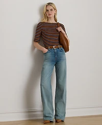 Lauren Ralph Petite Striped Stretch Cotton Boatneck Tee