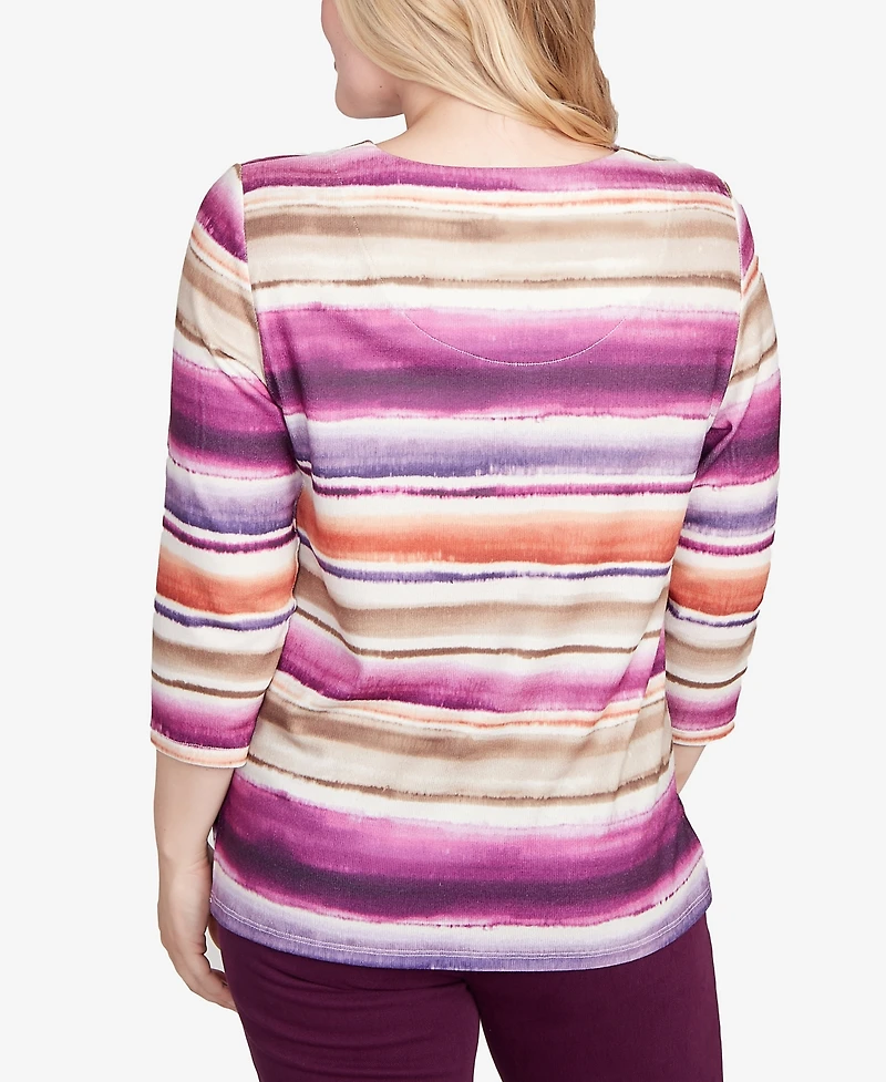 Alfred Dunner Petite Watercolor Beaded V-Neck Top