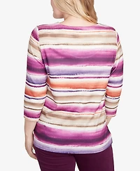 Alfred Dunner Petite Watercolor Beaded V-Neck Top